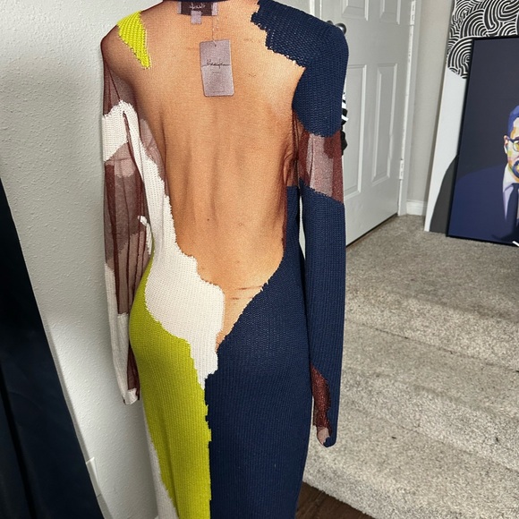 Hanifa Navy and Lime Abstract Maxi Dress - Picture 6 of 8